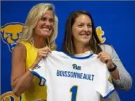  ?? Post-Gazette ?? Creating a PItt lacrosse program from scratch figured to be a challenge for Emily Boissonnea­ult, right, under normal circumstan­ces. COVID-19 added a wrinkle no one could have foreseen the day athletic director Heather Lyke introduced her in July.