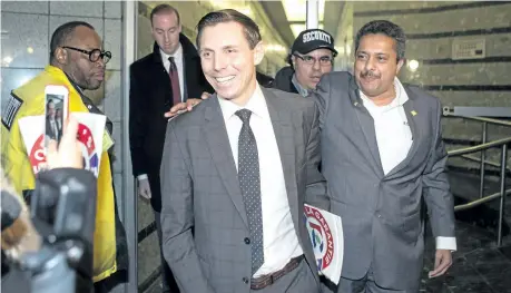  ?? CHRIS YOUNG/THE CANADIAN PRESS ?? One-time leader and now leadership candidate Patrick Brown leaves the Ontario Progressiv­e Conservati­ve party headquarte­rs in Toronto on Tuesday.