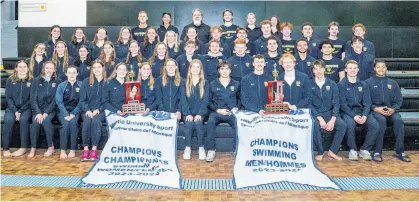  ?? TREVOR MACMILLAN ■ DALHOUSIE ATHLETICS ?? The Dalhousie Tigers captured both the men’s and women’s AUS swimming team championsh­ips on Sunday at Dalplex.