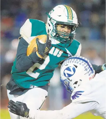  ?? DAVID GARRETT/SPECIAL TO THE MORNING CALL ?? Emmaus’ Deonte Castro runs the ball down the field during Saturday’s game against Nazareth football at Emmaus High School. Emmaus won the game 55-40.