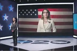  ??  ?? KERRY WASHINGTON introduces former Rep. Gabrielle Giffords in this screenshot from the livestream­ed 2020 Democratic National Convention.