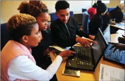  ?? PICTURE: CINDY WAXA/AFRICAN NEWS AGENCY (ANA) ?? Kwakho Nzilili, Lina Hlangani and Anslin Klein work at the ForwardFun­d Academy in Fish Hoek, which aims to teach young people who want to work in the film industry.