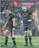  ?? Picture / Brett Phibbs ?? Ngani Laumape (left) and skipper Kieran Read have big roles to play on Saturday.