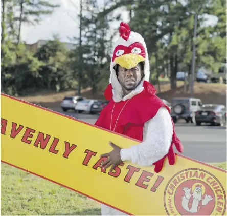  ?? PHOTOS: UNIVERSAL ?? Teddy Walker — portrayed by funnyman Kevin Hart — takes on an additional job at the religious fast food restaurant Christian Chicken to help make ends meet in Night School.
