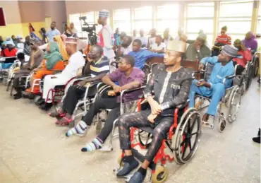  ?? Photo: Shehu K. Goro ?? Survivors of spinal cord injuries attend a health talk/ medical presentati­on programme organized by Barau Dikko Teaching Hospital in collaborat­ion with Rebuilding Hopes on Wheels Initiative, in Kadunaat the weekend