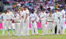  ?? Photograph: Nick Potts/PA ?? ▲ Players wait for the outcome of an umpire review after Marnus Labuschagn­e makes an appeal for the wicket of Ollie Robinson.