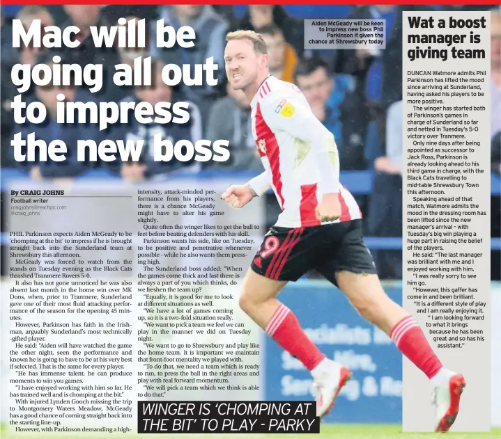  ??  ?? Aiden McGeady will be keen to impress new boss Phil Parkinson if given the chance at Shrewsbury today