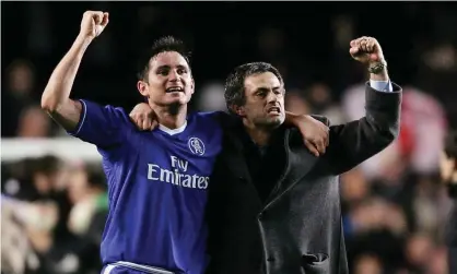  ??  ?? Frank Lampard (left) and his Chelsea manager José Mourinho celebrate victory over Barcelona in the last 16 of the Champions League in 2005. Photograph: Shaun Botterill/Getty Images