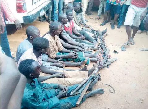  ??  ?? Some suspected herdsmen arrested by vigilance groups in Edo State.