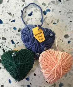  ?? Barbara Grossman ?? Hearts made from yarn for the Pgh HandMade Hearts campaign.