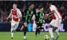  ?? ?? Brighton’s João Pedro, the Europa League’s joint-top scorer at the start of the match, makes his way through Ajax’s defence. Photograph: Soccrates Images/Getty Images