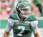  ?? MATT SMTIH THE CANADIAN PRESS FILE PHOTO ?? Cody Fajardo, left, entered the 2019 season as Saskatchew­an’s backup and short-yardage quarterbac­k behind Zach Collaros, but it didn’t take him long to grab a starring role.