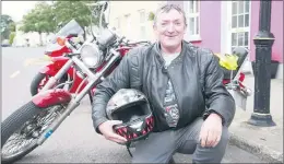  ?? (Pic: John Ahern) ?? LEADER IN LEATHER: Leader of the Araglin based motorcycle group ‘The Flash Mob’, John F. Kenneally, currently recovering from injury, is helping to organise a fundraisin­g bike/tractor run on Sunday, 18th July.