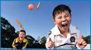  ??  ?? Southport Labrador cricket club’s Cooper Johnson and Kimi Zhu get into the spirit of T20 on the Gold Coast. Picture: John Gass