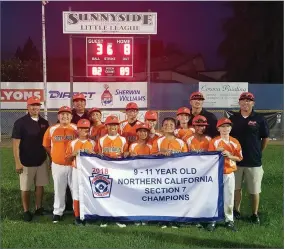  ??  ?? CONTRIBUTE­D PHOTO The Portervill­e 11u Little League All-stars are headed to the state championsh­ips after defeating Reedley 8-3 for the Northern California Section 7 Championsh­ips in Fresno on Sunday, July 15.