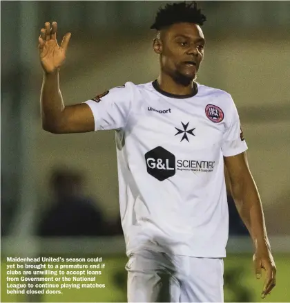  ??  ?? Maidenhead United's season could yet be brought to a premature end if clubs are unwilling to accept loans from Government or the National League to continue playing matches behind closed doors.