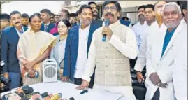  ?? ANI ?? Jharkhand chief minister Hemant Soren addresses the media in Ranchi on Thursday.