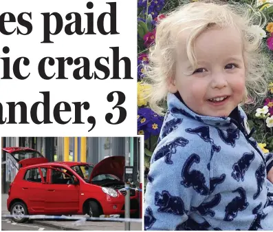  ??  ?? Collision: The red Kia careered into an Edinburgh charity shop, fatally injuring Xander Irvine