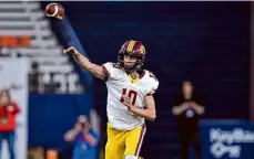  ?? Adrian Kraus/times Union archive ?? Fonda-fultonvill­e’s Keegan Croucher, shown in the Class C state final against Waverly, threw for 2,957 yards and 31 TDS in his freshman season.