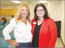  ?? (NWA Democrat-Gazette/Carin Schoppmeye­r) ?? Shelly McMillon (left) and Jill Wagar visit at the Scott Family Amazeum announceme­nt May 4.