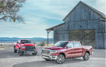  ??  ?? FCA Canada’s best-selling vehicle, the Ram 1500, is shown here in two different iterations: the 2019 Ram 1500 Rebel and Ram 1500 Limited.