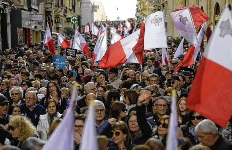  ?? MATTHEW MIRABELLI/TIMES OF MALTA ?? People protested the Vitals-Steward deal in Valletta, Malta, in March 2023. Demonstrat­ors were angry about the money spent and the lack of progress on the project.