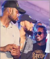  ??  ?? M.I Abaga, Phyno and Omobaba during the Opening of the One Lagos Fiesta at the Agege Stadium
