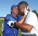  ?? RENÉ JOHNSTON/TORONTO STAR ?? Sports broadcaste­r Rod Black, left, shares a hug with his longtime friend, Joe Carter on Wednesday.