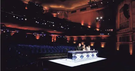  ?? TRAE PATTON/NBC ?? In an “AGT” first, judges, from left, Howie Mandel, Sofia Vergara and Simon Cowell observe auditions at the Pasadena Civic Auditorium without the presence of thousands of cheering fans.