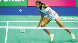  ??  ?? P V Sindhu hits a return against Thailand's Ratchanok Intanon during their women's singles semi-final match at the Hong Kong Open badminton tournament on Saturday.