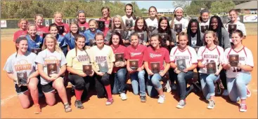  ??  ?? The 2016 North Georgia Athletic Conference All-League Softball Team includes Miccaylah Thompson and Carlee Corbin (LaFayette), Ariauna Rolfe, Taylor Bono and Breckyn Goode (Lakeview), Samantha Tremmier, Micheala Massey and Joanna Rosenbalm (Dade...