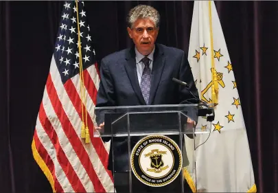  ?? Photo by Ernest A. Brown ?? Gov. Daniel J. McKee begins his first COVID-19 briefing at Veterans Memorial Auditorium in Providence Thursday.