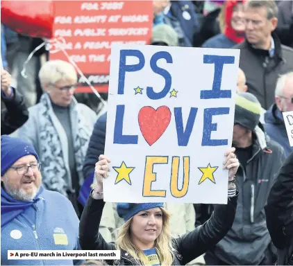  ??  ?? &gt; A pro-EU march in Liverpool last month