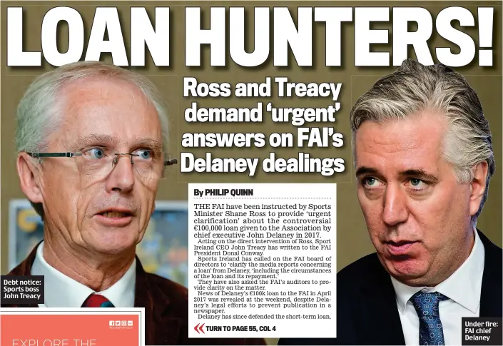  ??  ?? Debt notice: Sports boss John Treacy Under fire: FAI chief Delaney