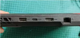 ??  ?? The back of the Asus ROG Strix G15 Advantage Edition has a Realtek-based Gigabit ethernet port, full-size HDMI port, and USB-C and USB-A ports.