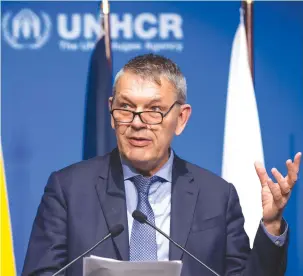  ?? (Jean-Guy Python/Reuters) ?? UNRWA COMMISSION­ER-GENERAL Philippe Lazzarini addresses the Global Refugee Forum, in Geneva, in December.