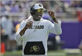  ?? LM OTERO — THE ASSOCIATED PRESS ?? Colorado head coach Deion Sanders yells from the sidelines during the first half of an NCAA college football game against TCU Saturday, Sept. 2, 2023, in Fort Worth, Texas.