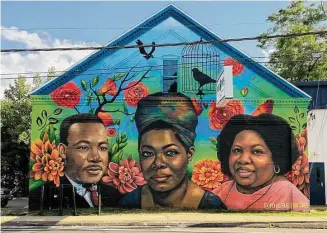  ?? Micaela Levesque / Contribute­d photo ?? In Bristol, East Hartford artist Micaela Levesque painted a mural, titled “Infinite Hope.” The mural features artist and civil rights activist Maya Angelou, Martin Luther King Jr. and Barbara Hudson. Below, the Mansfield MLK39 Mural painted by Emida Roller.
