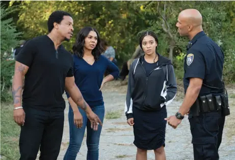  ??  ?? BOOKED Russell Hornsby, Regina Hall, Amandla Stenberg and Common star in adaptation of "The Hate U Give," which deals with police brutality.