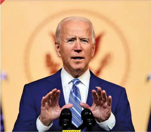  ??  ?? DAUNTING
President-elect Joe Biden speaking in Delaware this past Thanksgivi­ng. The enormous task before him now is to somehow find a way to govern a bitterly divided country.