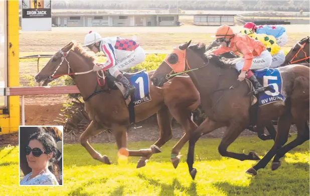  ?? Picture: PETER ROY ?? Buxton wins the Atherton Cup Open Handicap (2000m) on Saturday afternoon for trainer Lisa Donovan and jockey Graham Kliese. It is the second year in a row that Buxton has won the race at Morrow Park. INSET: Lisa Donovan.