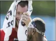  ?? MATT ROURKE – THE ASSOCIATED PRESS ?? Eagles quarterbac­k Carson Wentz, left, is moved to tears while talking to DeSean Jackson last Friday at the NovaCare Complex.