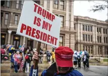  ?? TAMIR KALIFA / AMERICAN-STATESMAN ?? Jim Webster, of Weatherfor­d, and others marched to the Texas Capitol to express their support for the administra­tion during a “March 4 Trump” rally on March 4.