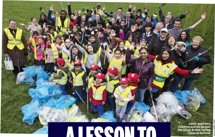  ??  ?? Litter warriors: Children and locals join the Great British Spring Clean in Harrow