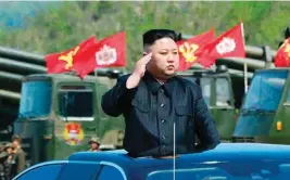  ??  ?? North Korean leader Kim Jong Un at what was said to be a “Combined Fire Demonstrat­ion” held to celebrate the 85th anniversar­y of the North Korean army, in Wonsan