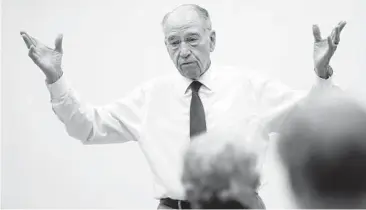  ?? CHARLIE NEIBERGALL/AP ?? Sen. Chuck Grassley, R-Iowa, holds a town hall meeting June 30 in Ida Grove in northwest Iowa.