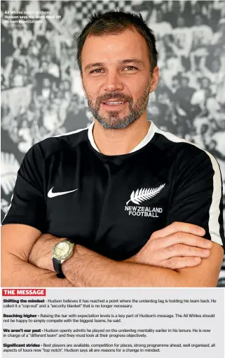  ?? PHOTOSPORT ?? All Whites coach Anthony Hudson says the team must lift its own expectatio­ns.