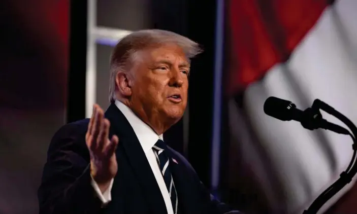  ?? Photograph: Tasos Katopodis/EPA ?? Donald Trump in Virginia on Friday. The Trump campaign is suing to block the widespread use of official ballot dropboxes in Pennsylvan­ia.