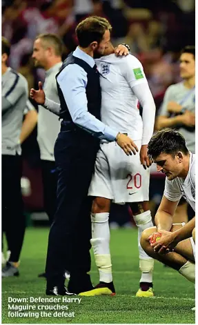  ??  ?? Down: Defender Harry Maguire crouches following the defeat