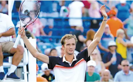  ?? AP-Yonhap ?? Daniil Medvedev, of Russia, celebrates after defeating David Goffin, of Belgium, in the men’s final match during the Western & Southern Open tennis tournament Sunday, in Mason, Ohio.